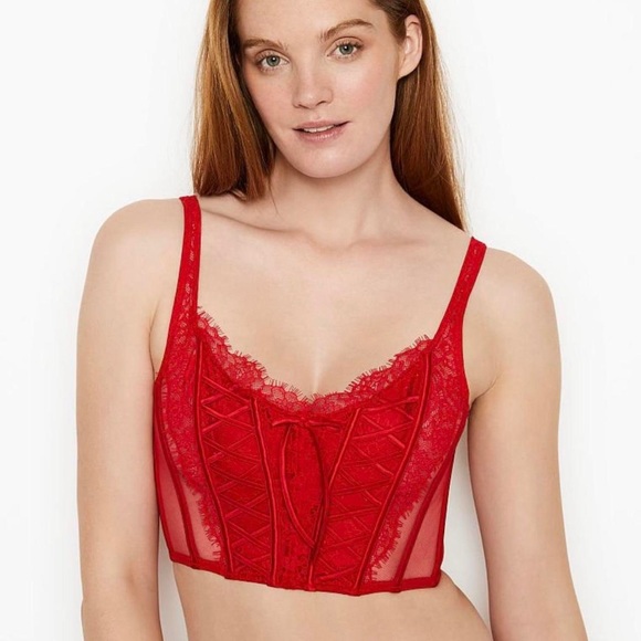 VICTORIA’S SECRET RED UNLINED LACE UP CORSET TOP 💋 - Picture 4 of 4